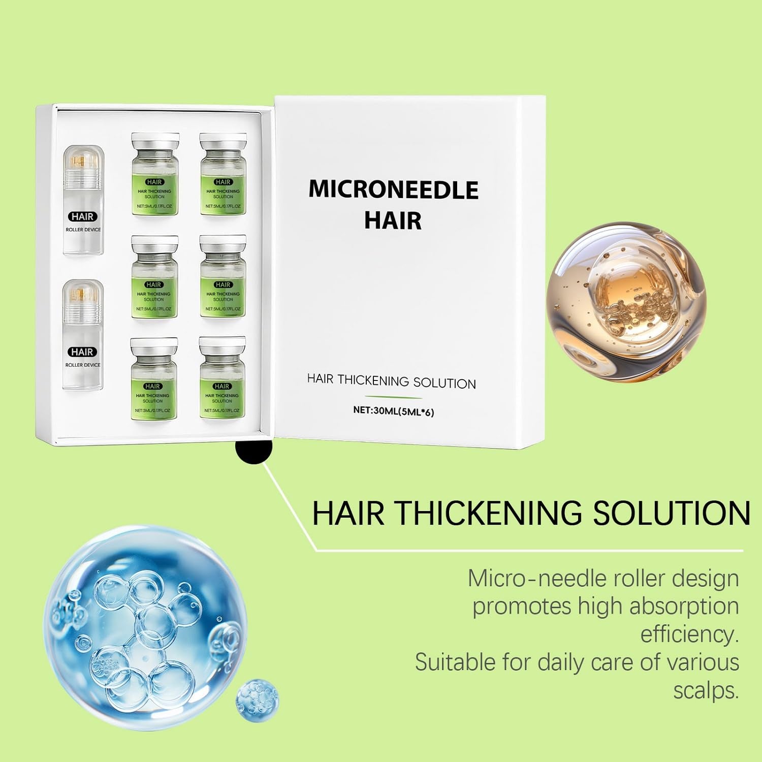 Hair Regrowth System - Advanced Hair Growth Treatment Ginseng,Eclipta Prostrata,Peppermint Oil and Ginger Root,Micro System Hair Treatment for Thicker,Strengthens Roots for Men and Women